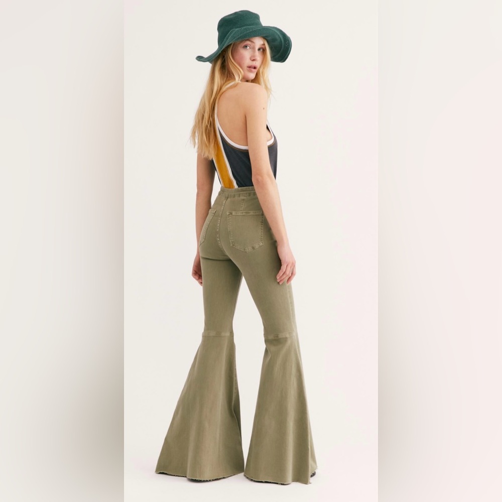 FREE PEOPLE Just Float On Flare Leg Jeans Size 27 Olive Green